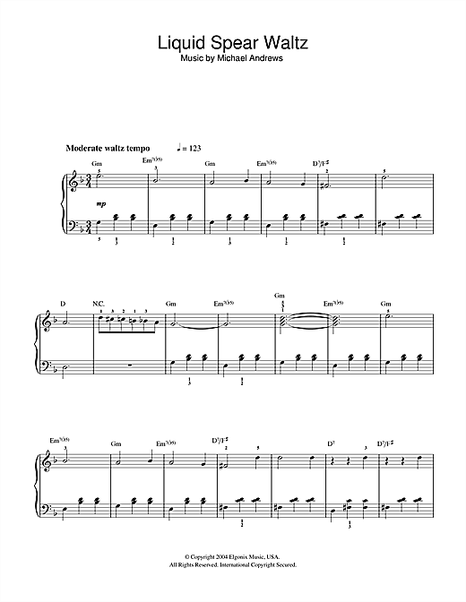 Liquid Spear Waltz (from Donnie Darko) (Easy Piano) von Michael Andrews