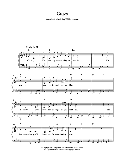 Crazy (Beginner Piano) von Patsy Cline