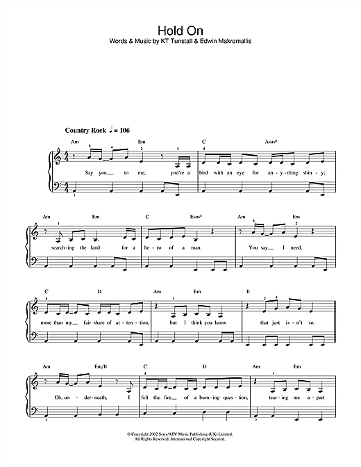 Hold On (Beginner Piano) von KT Tunstall