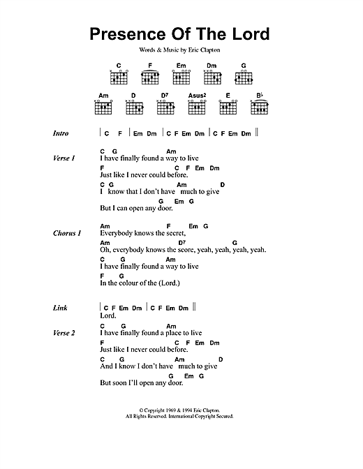 Presence Of The Lord (Guitar Chords/Lyrics) von Eric Clapton