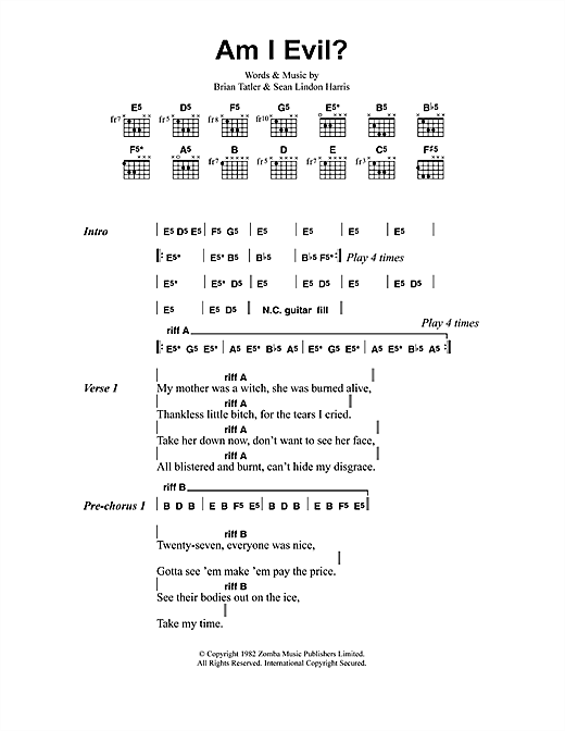 Am I Evil? (Guitar Chords/Lyrics) von Metallica