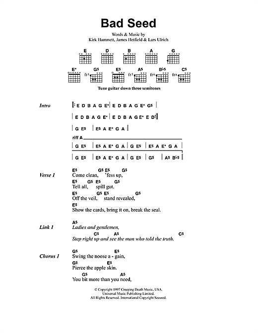 Bad Seed (Guitar Chords/Lyrics) von Metallica