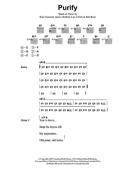 Purify (Guitar Chords/Lyrics) von Metallica