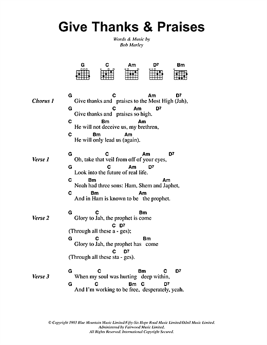 Give Thanks And Praises (Guitar Chords/Lyrics) von Bob Marley