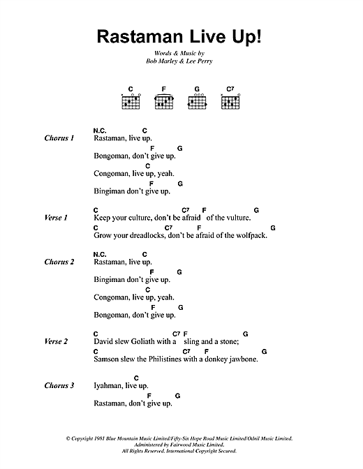 Rastaman Live Up! (Guitar Chords/Lyrics) von Bob Marley