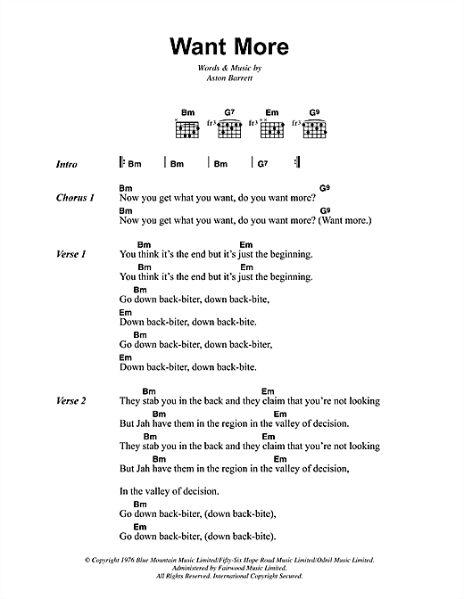 Want More (Guitar Chords/Lyrics) von Bob Marley