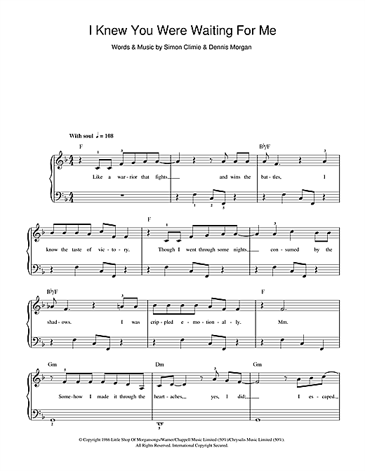 I Knew You Were Waiting (For Me) (Beginner Piano) von Aretha Franklin & George Michael