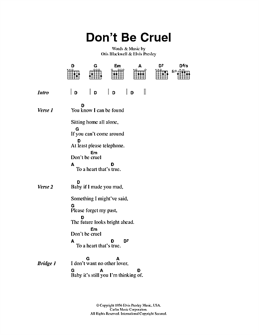 Don't Be Cruel (Guitar Chords/Lyrics) von Elvis Presley