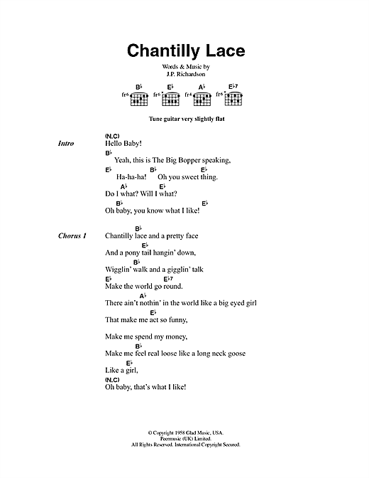Chantilly Lace (Guitar Chords/Lyrics) von The Big Bopper