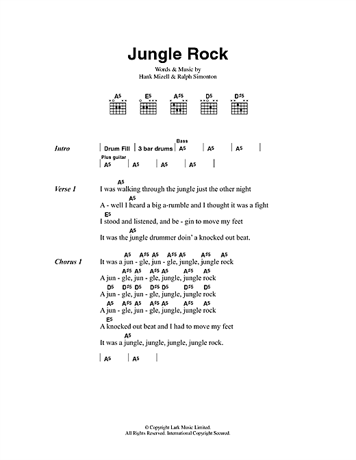 Jungle Rock (Guitar Chords/Lyrics) von Hank Mizell