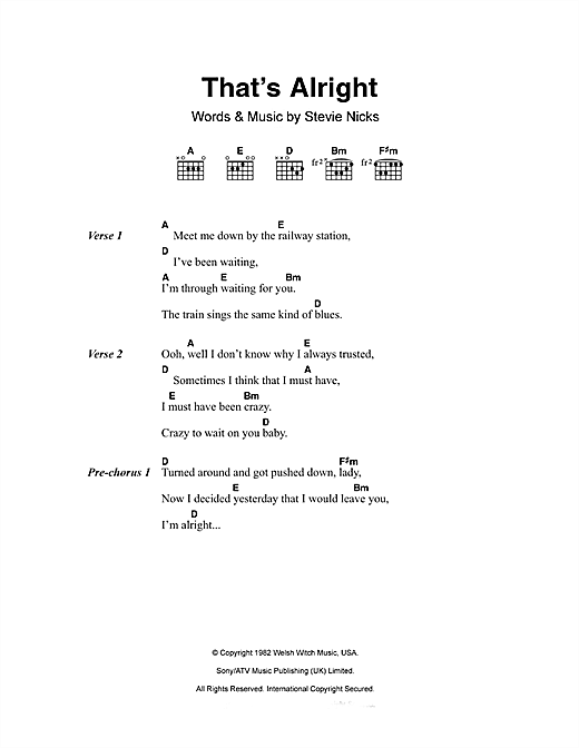 That's Alright (Guitar Chords/Lyrics) von Fleetwood Mac