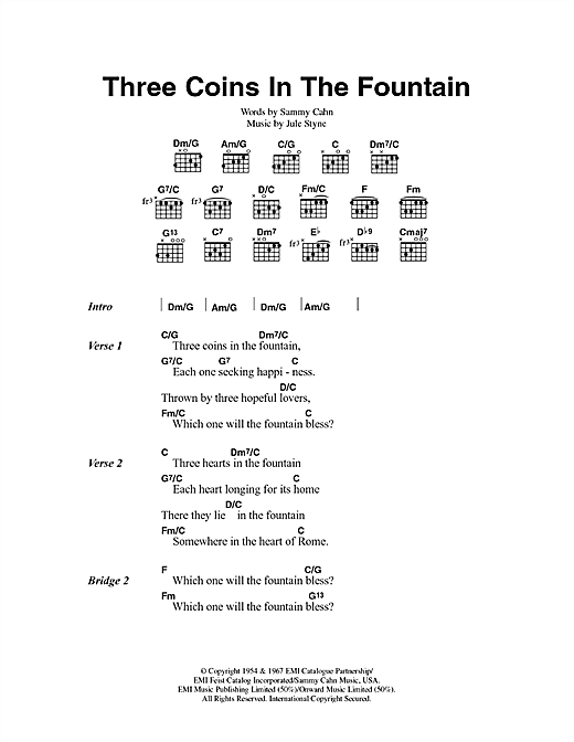 Three Coins In The Fountain (Guitar Chords/Lyrics) von Frank Sinatra