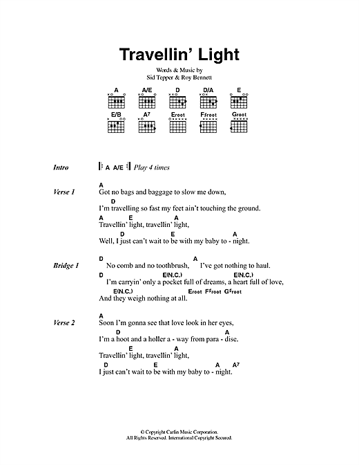 Travellin' Light (Guitar Chords/Lyrics) von Cliff Richard