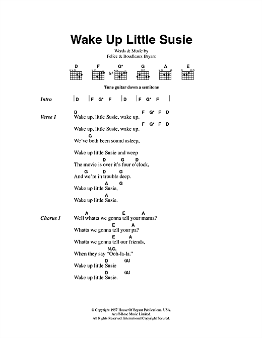 Wake Up Little Susie (Guitar Chords/Lyrics) von The Everly Brothers