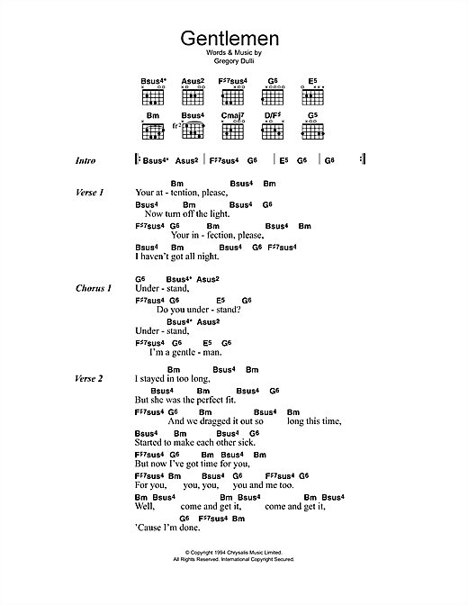 Gentlemen (Guitar Chords/Lyrics) von The Afghan Whigs