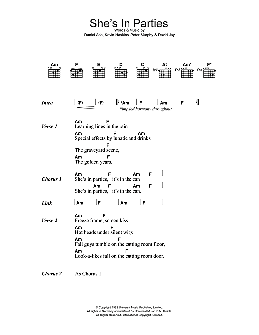 She's In Parties (Guitar Chords/Lyrics) von Bauhaus