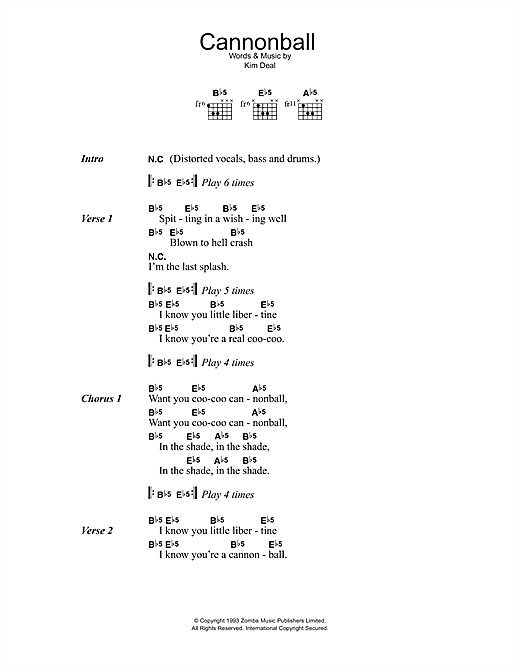 Cannonball (Guitar Chords/Lyrics) von The Breeders