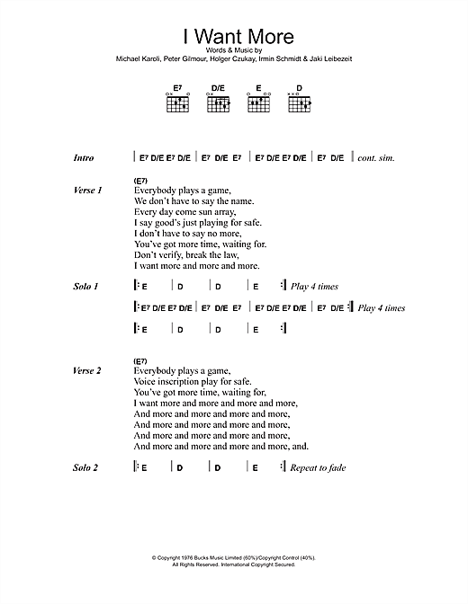 I Want More (Guitar Chords/Lyrics) von Can