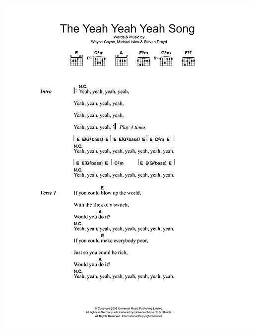 The Yeah Yeah Yeah Song (Guitar Chords/Lyrics) von The Flaming Lips