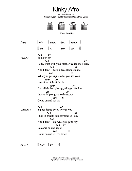 Kinky Afro (Guitar Chords/Lyrics) von Happy Mondays