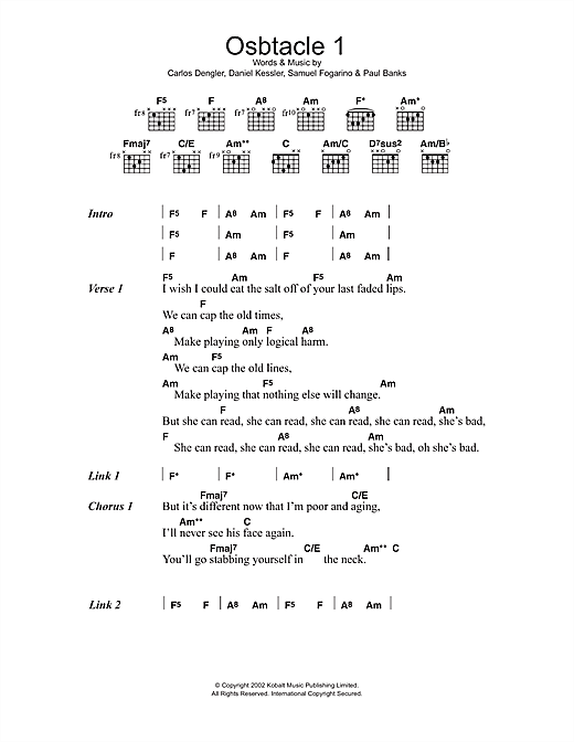 Obstacle 1 (Guitar Chords/Lyrics) von Interpol