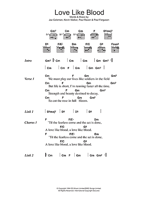 Love Like Blood (Guitar Chords/Lyrics) von Killing Joke