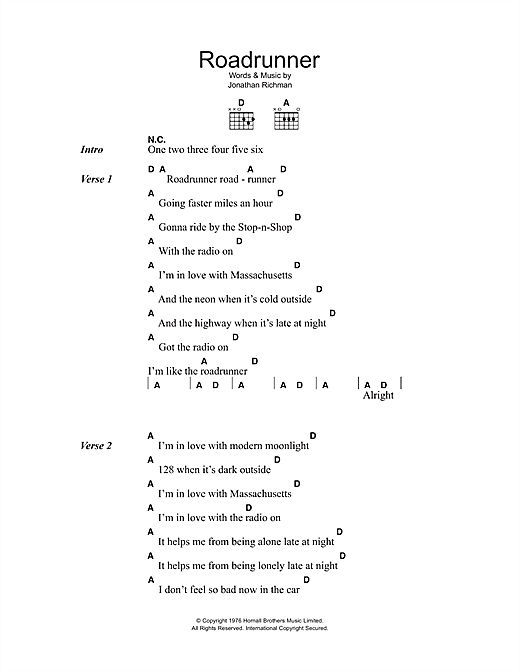 Roadrunner (Guitar Chords/Lyrics) von Jonathan Richman