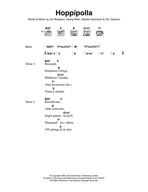 Hoppipolla (Guitar Chords/Lyrics) von Sigur Ros