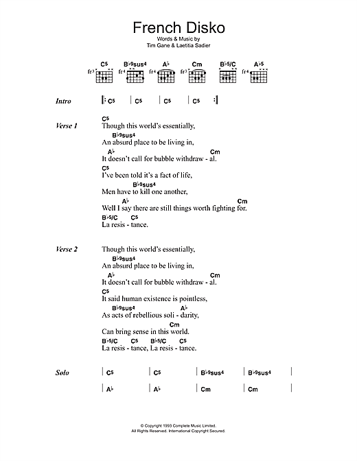 French Disko (Guitar Chords/Lyrics) von Stereolab