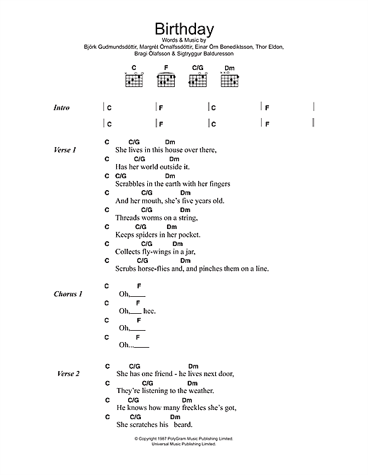 Birthday (Guitar Chords/Lyrics) von The Sugarcubes