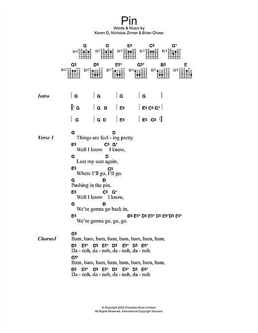 Pin (Guitar Chords/Lyrics) von Yeah Yeah Yeahs