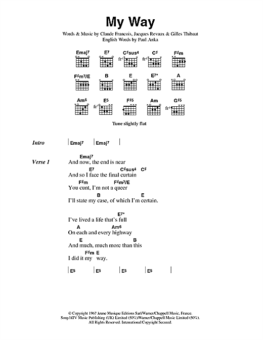 My Way (Guitar Chords/Lyrics) von The Sex Pistols