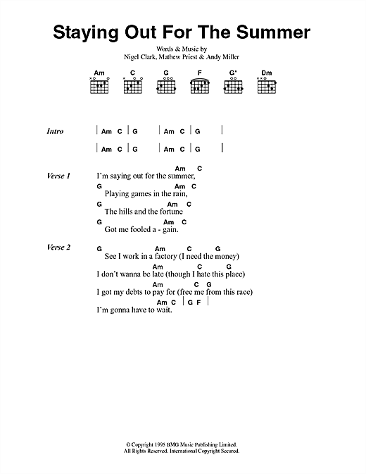 Staying Out For The Summer (Guitar Chords/Lyrics) von Dodgy