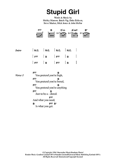 Stupid Girl (Guitar Chords/Lyrics) von Garbage