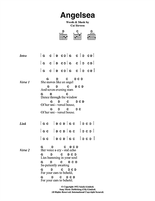 Angelsea (Guitar Chords/Lyrics) von Cat Stevens