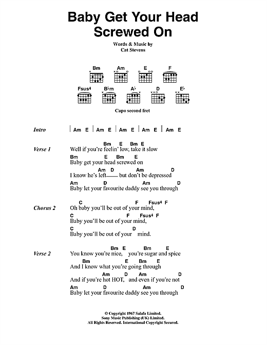 Baby Get Your Head Screwed On (Guitar Chords/Lyrics) von Cat Stevens