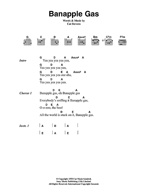 Banapple Gas (Guitar Chords/Lyrics) von Cat Stevens