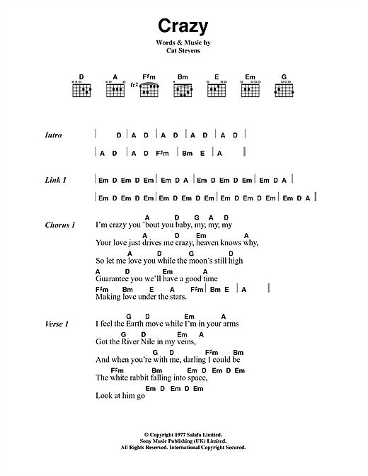 Crazy (Guitar Chords/Lyrics) von Cat Stevens