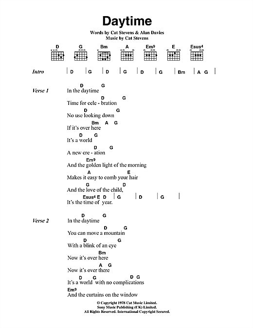 Daytime (Guitar Chords/Lyrics) von Cat Stevens