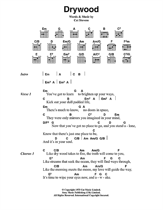 Drywood (Guitar Chords/Lyrics) von Cat Stevens