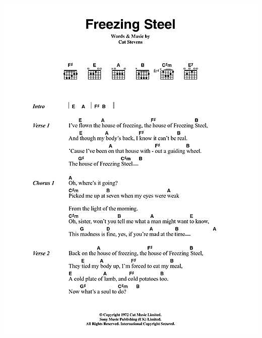 Freezing Steel (Guitar Chords/Lyrics) von Cat Stevens