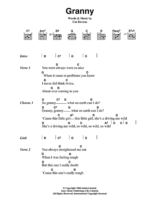 Granny (Guitar Chords/Lyrics) von Cat Stevens