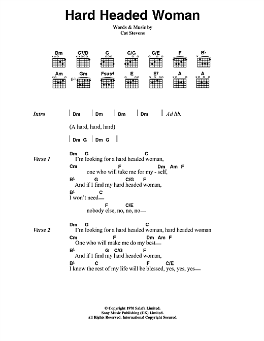 Hard Headed Woman Guitar Chords Lyrics Online Noten Von Cat Stevens Smd 449