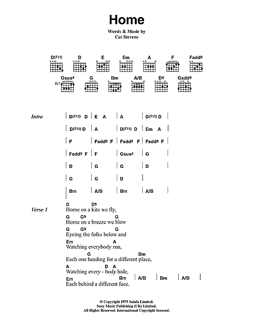 Home (Guitar Chords/Lyrics) von Cat Stevens