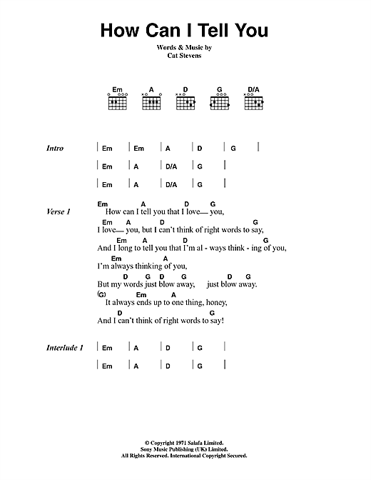 How Can I Tell You (Guitar Chords/Lyrics) von Cat Stevens