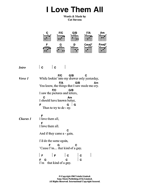 I Love Them All (Guitar Chords/Lyrics) von Cat Stevens