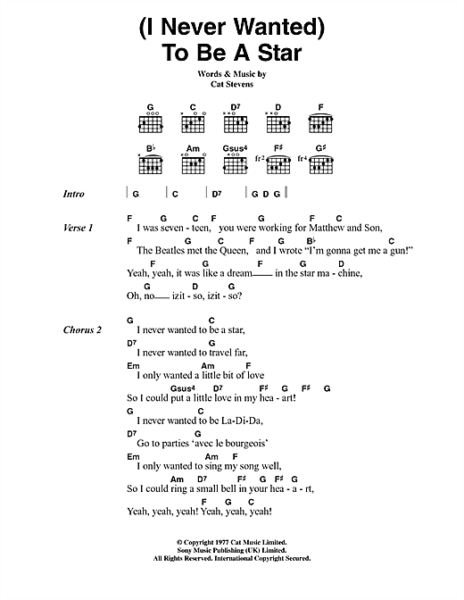 (I Never Wanted) To Be A Star (Guitar Chords/Lyrics) von Cat Stevens