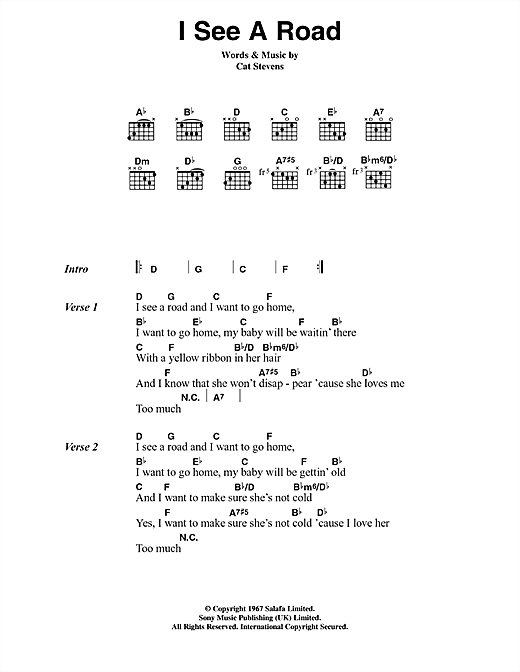 I See A Road (Guitar Chords/Lyrics) von Cat Stevens