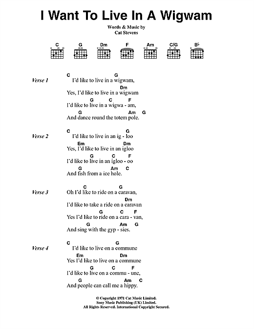 I Want To Live In A Wigwam (Guitar Chords/Lyrics) von Cat Stevens