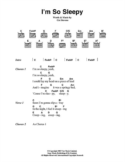 I'm So Sleepy (Guitar Chords/Lyrics) von Cat Stevens